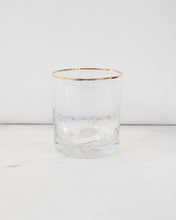Load image into Gallery viewer, Hammered Gold Rim Lowball Glass-BM
